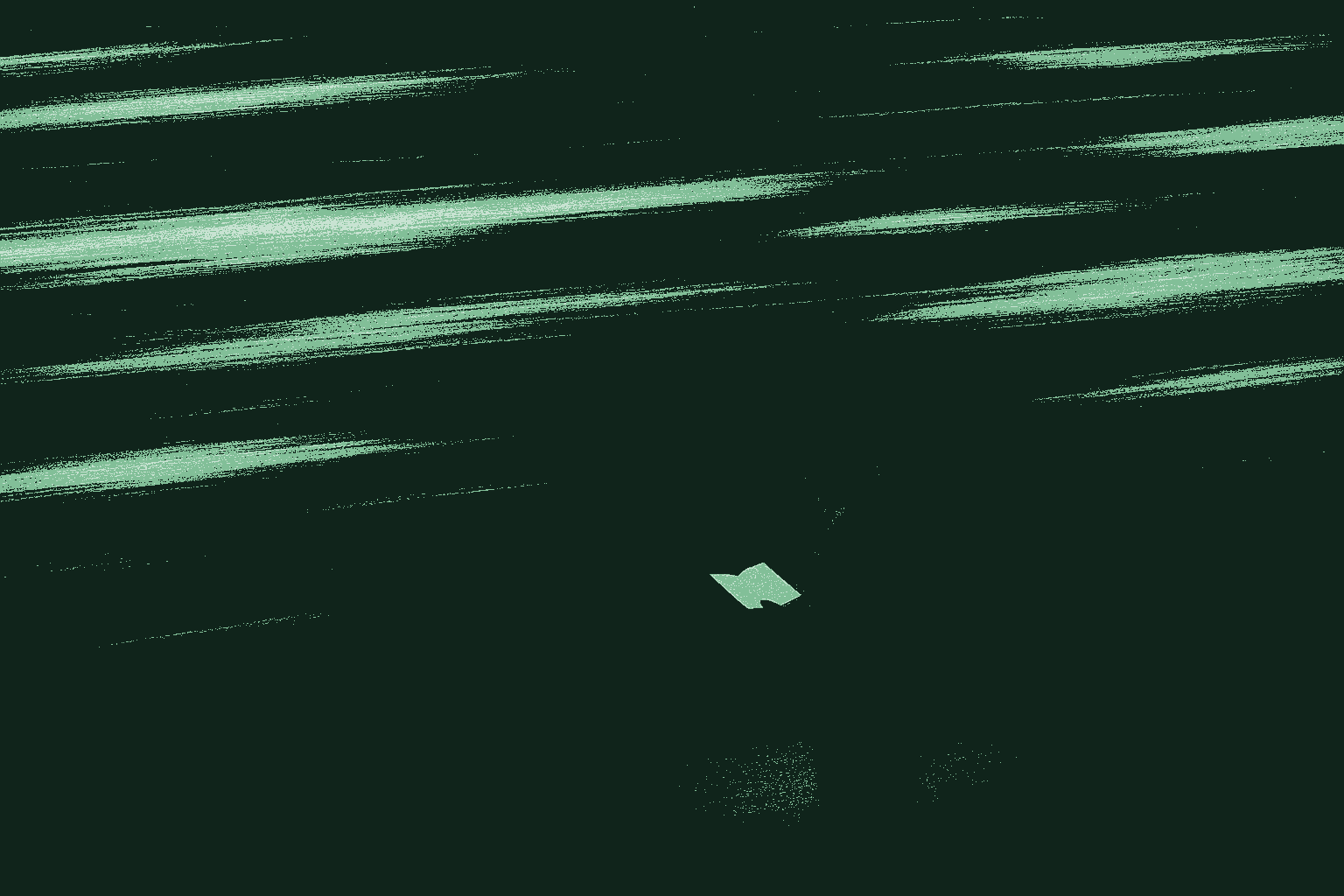 A crowded blur of fast-moving light streaks races across most of the frame, and in the lower third a single figure stands still on a clear patch of ground, unbothered, looking down at a small notebook. Stillness and clarity while everything races past, rendered in muted warm cream light streaks against a deep forest green background with the figure's notebook and clear ground catching accent sage green.
